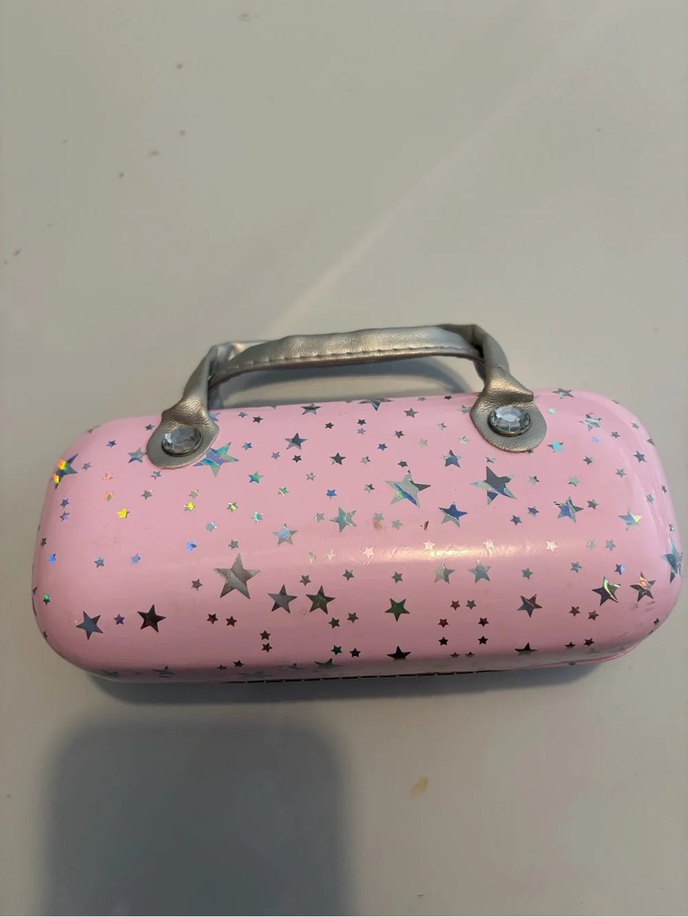 Pink Star Print Sunglasses Case with Silver Handle glasses